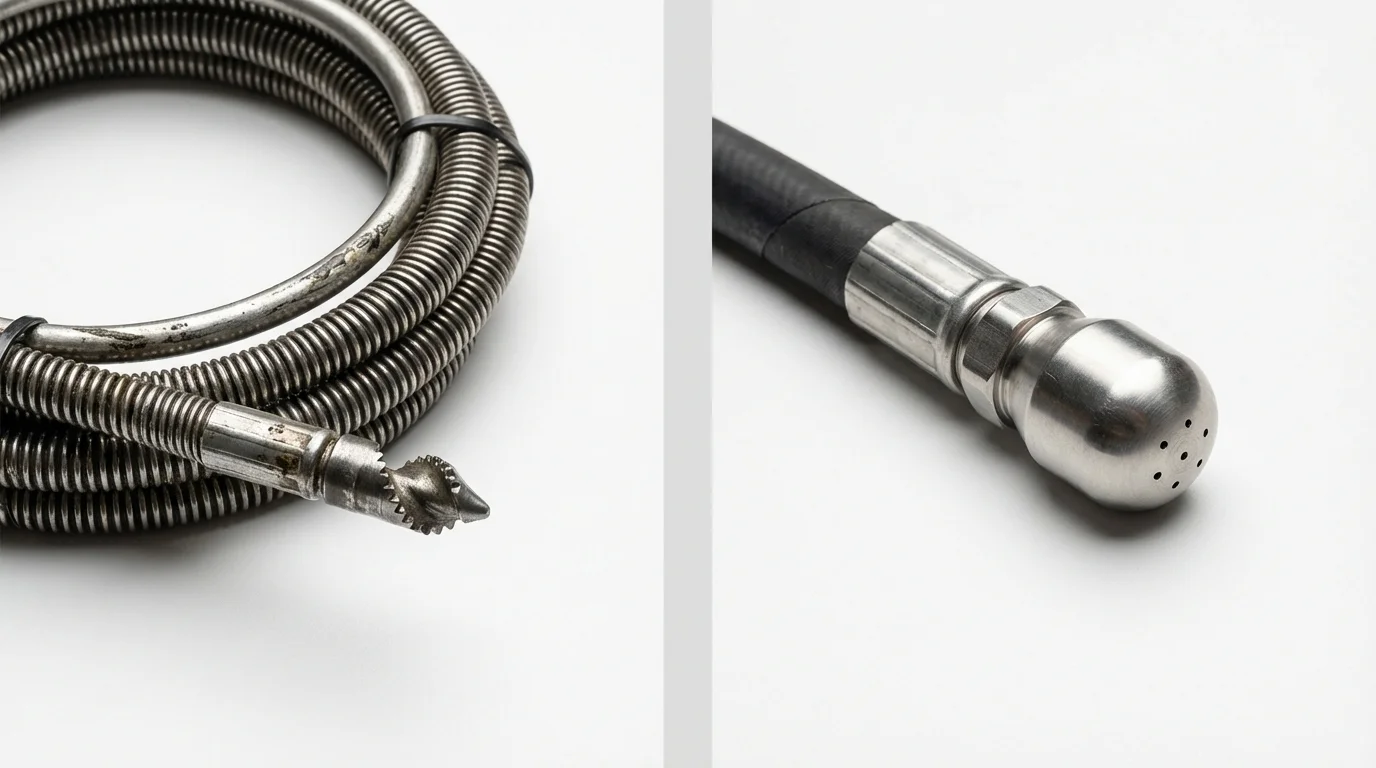 Drain snake cable and hydro jetting nozzle used for drain cleaning in Ridgeville, SC